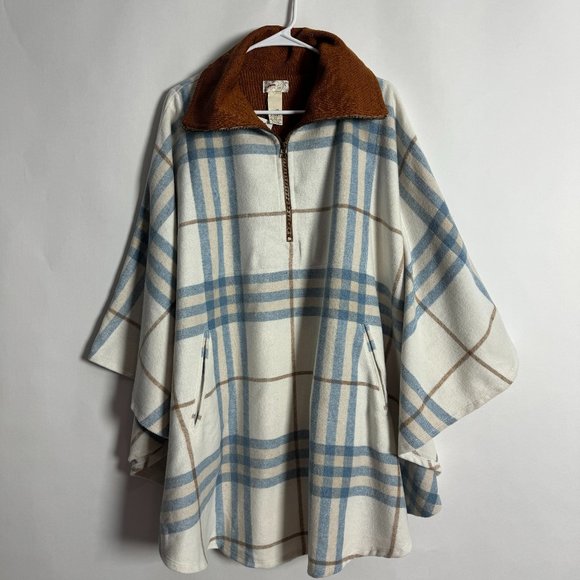 NEW FREE PEOPLE WOODSTOCK BRUSHED PLAID PONCHO CAPE JACKET ONE SIZE 💙💙💙 - Picture 2 of 4